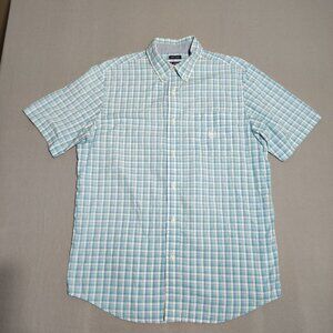 Chaps button down shirt men's size M white and light blue colour checks pattern